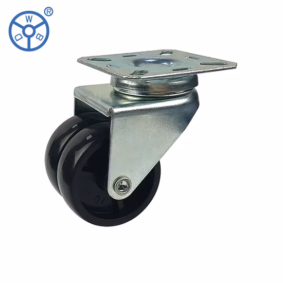 Rodízio duplo industrial 2 3 pol. cabeça giratória para serviço leve PP plástico preto roda dupla