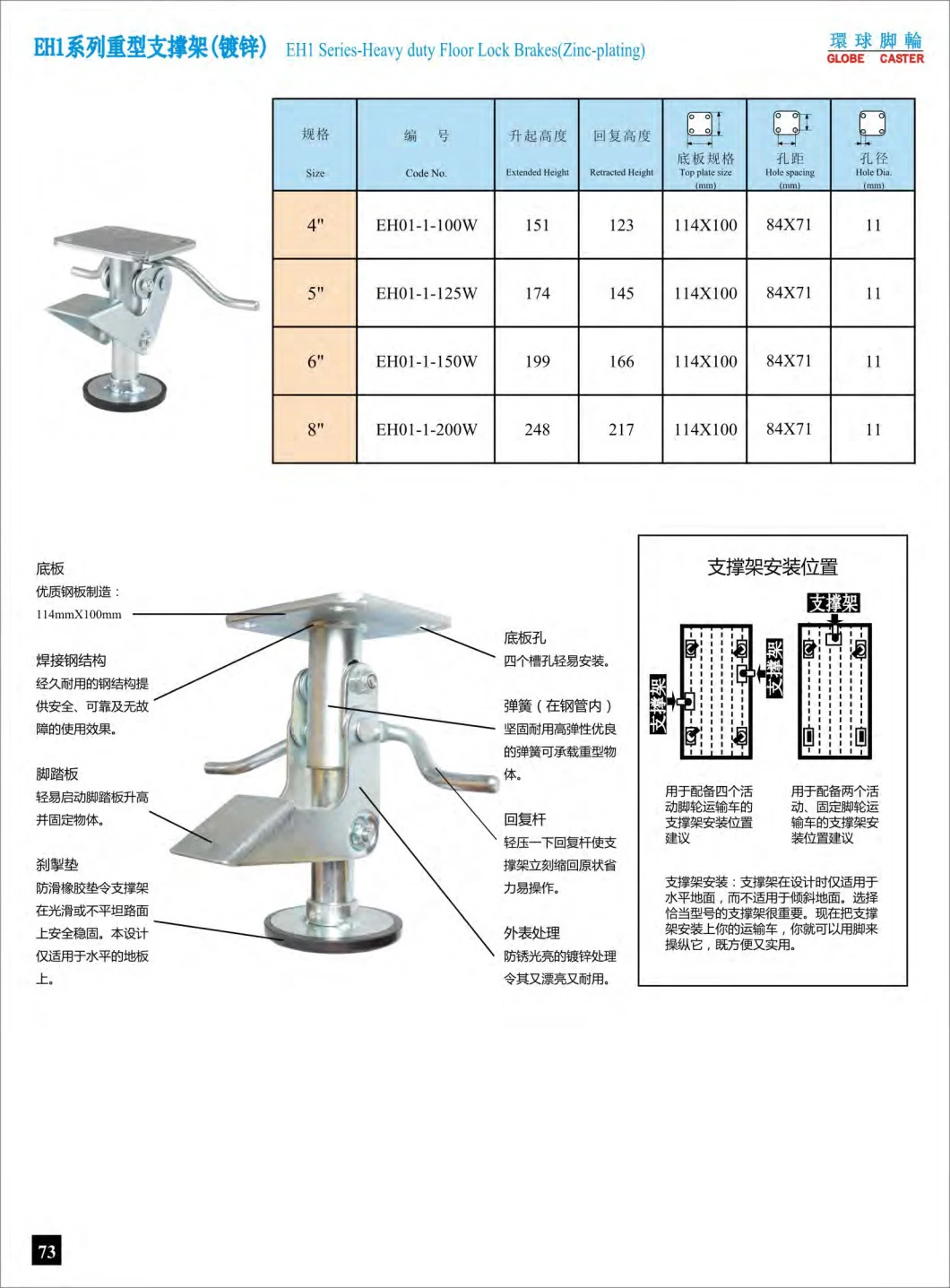 Zinc Plating Castor Wheel Floor Truck Lock Caster