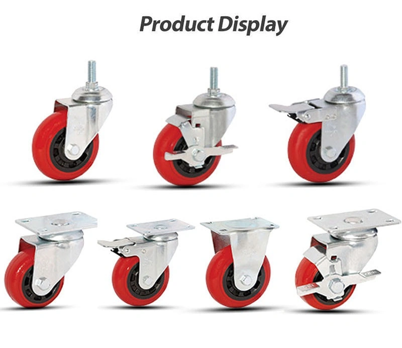 3 Inch Medium Duty Red Polyurethane Brake Caster Industrial Casters