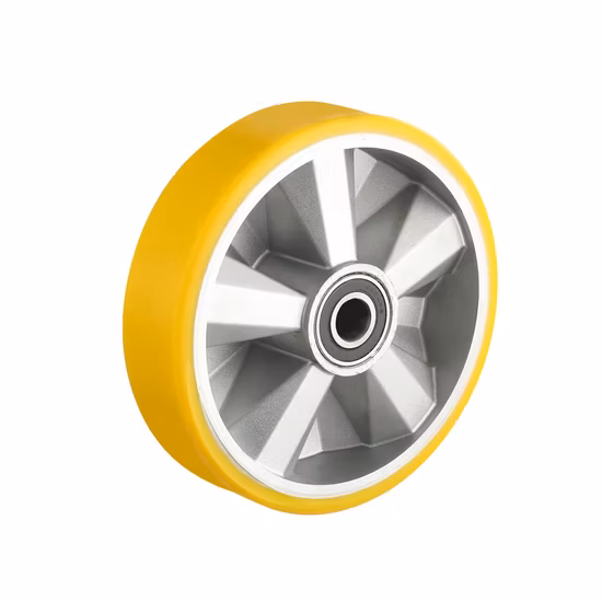 Roda de carrinho industrial média pesada 4-8 pol. Roda de aço zinco amarelo PU com freio