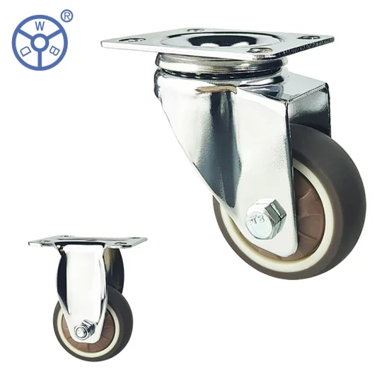 Wbd Brown TPR Caster Wheel Ruedas Giratori Chrome Chair Rodízios Single-Wheel para Móveis Cadeiras, Armários, Camas de Bebê, Carrinhos